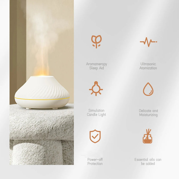 Transform Your Home with Volcanic Flame Aroma Diffuser - Cool Mist, LED Light & More!