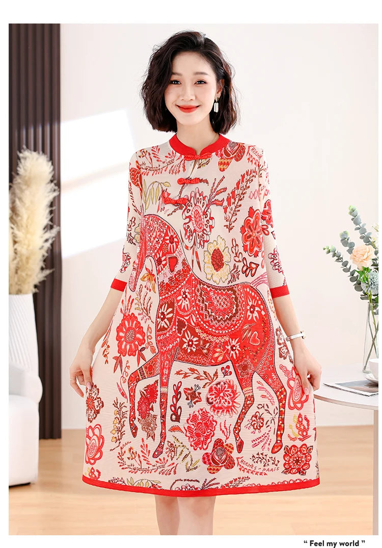 Stylish 2024 Chinese Print Dress - Slimming & Comfortable