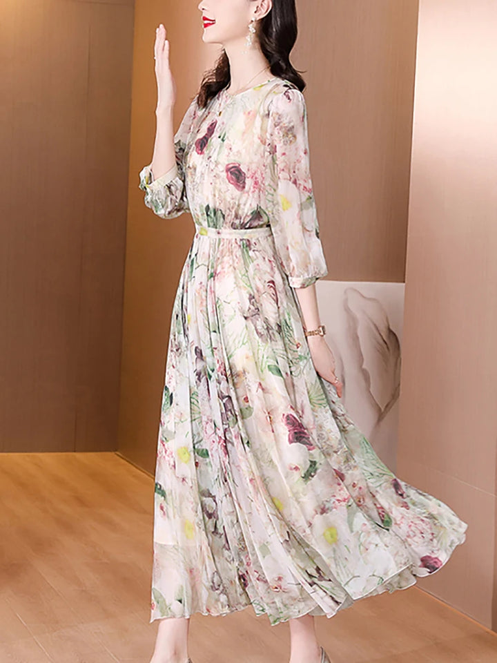 Floral Silk Bodycon Midi Dress - Elegant Office Lady Fashion for Summer Parties