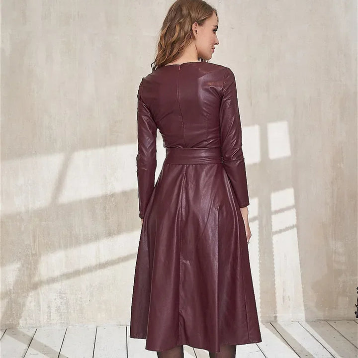 Sexy Faux Leather Dress with Belt - Autumn/Winter Fashion for Women