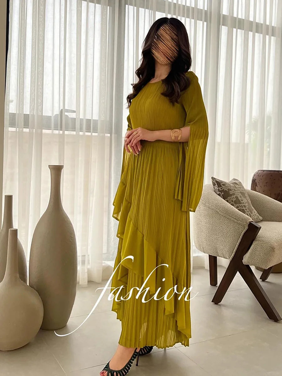 Stunning 2024 Spring Party Dress: EGRM Miyake Pleated Ruffles A-line Skirt for Women