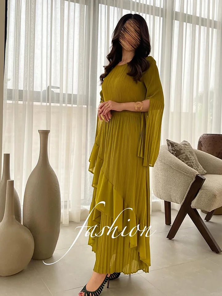 Stunning 2024 Spring Party Dress: EGRM Miyake Pleated Ruffles A-line Skirt for Women