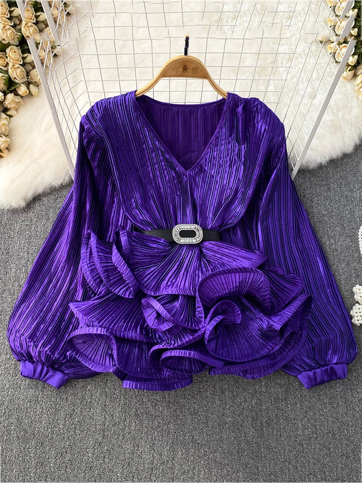 2023 Summer Fashion: Elegant Ruffle Blouse with Lantern Sleeves for Women - XFPV Y2k