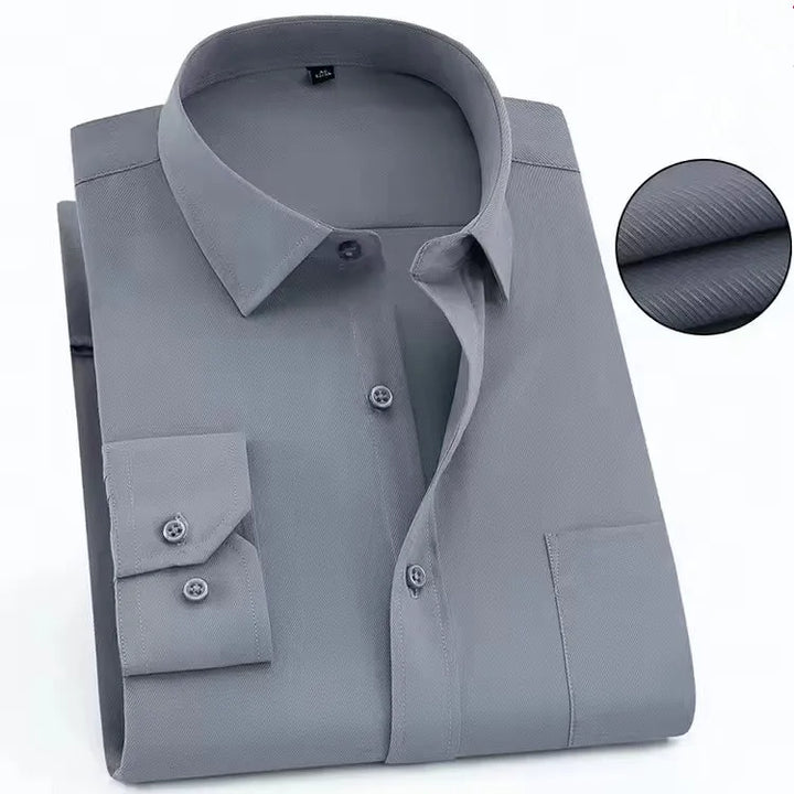 Plus Size Men's Formal Dress Shirt - Autumn Office Wear, Long Sleeve, Blue/Black, 10XL-11XL, 160KG