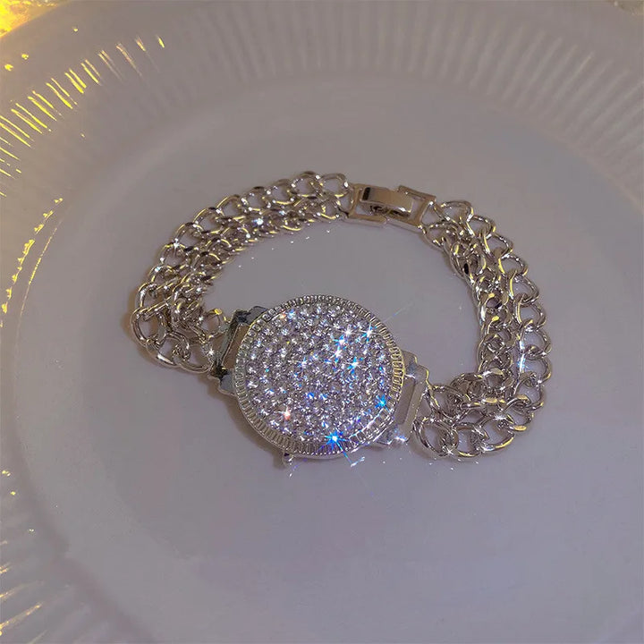 Sparkling Rhinestone Dial Bracelet - Luxurious Gold Plated Gift for Women