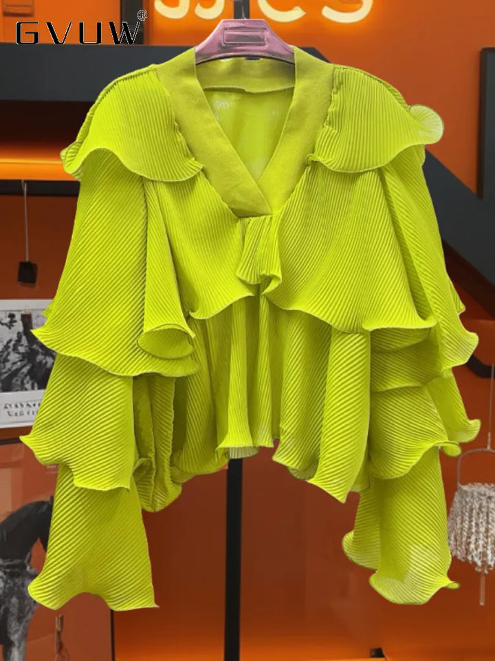 Stylish GVUW Spliced Ruffles Shirt - Perfect for 2024 Summer!