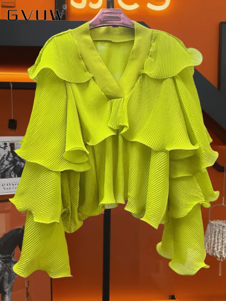 Stylish GVUW Spliced Ruffles Shirt - Perfect for 2024 Summer!