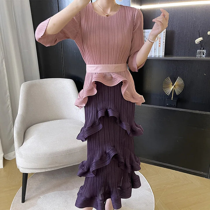 YUDX Miyake Pleated Irregular French Dress 2023 Early Fall New Loose Large Size Tie Fashion Temperament Women's Cake Skirt