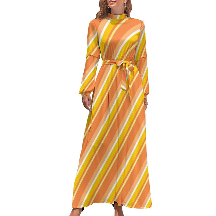 Korean Fashion Striped Maxi Dress - High Waist, Christmas Kawaii, Beach Wear - Red Line Print - European Sizing