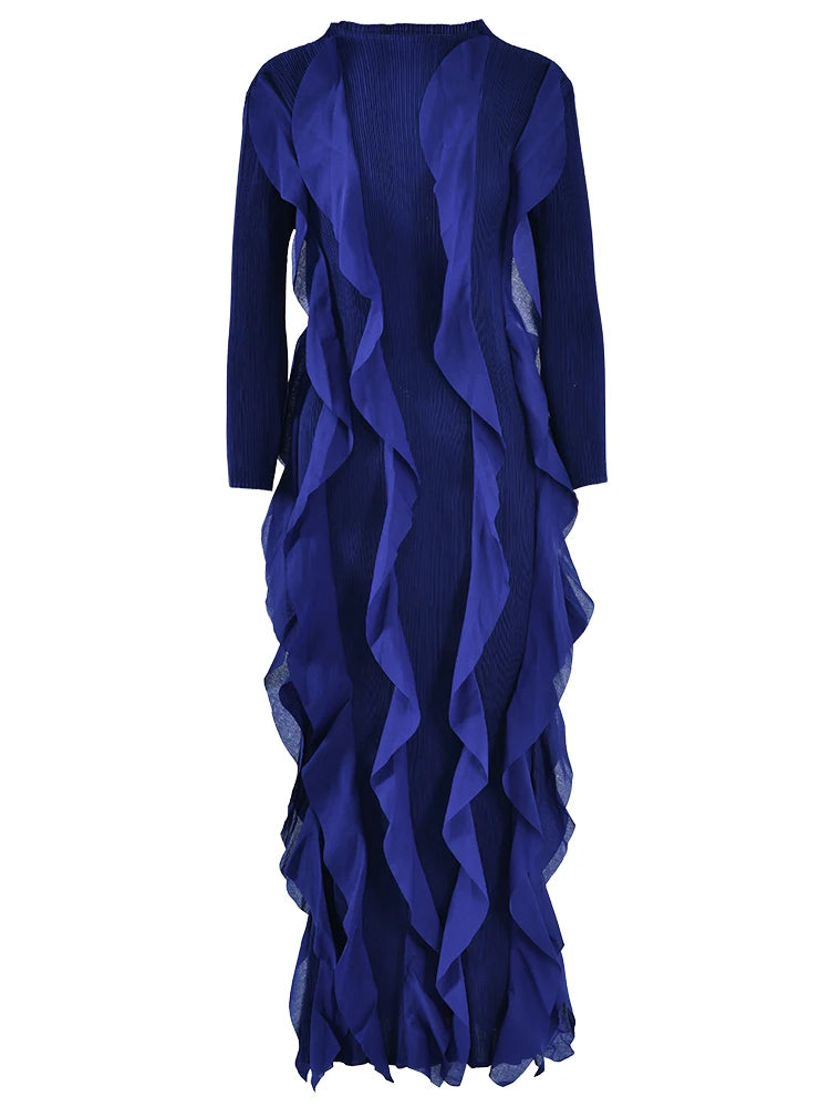 Stylish LANMREM Pleated Dress for Women - Elegant Retro Design, Long Sleeves, 2024 Collection