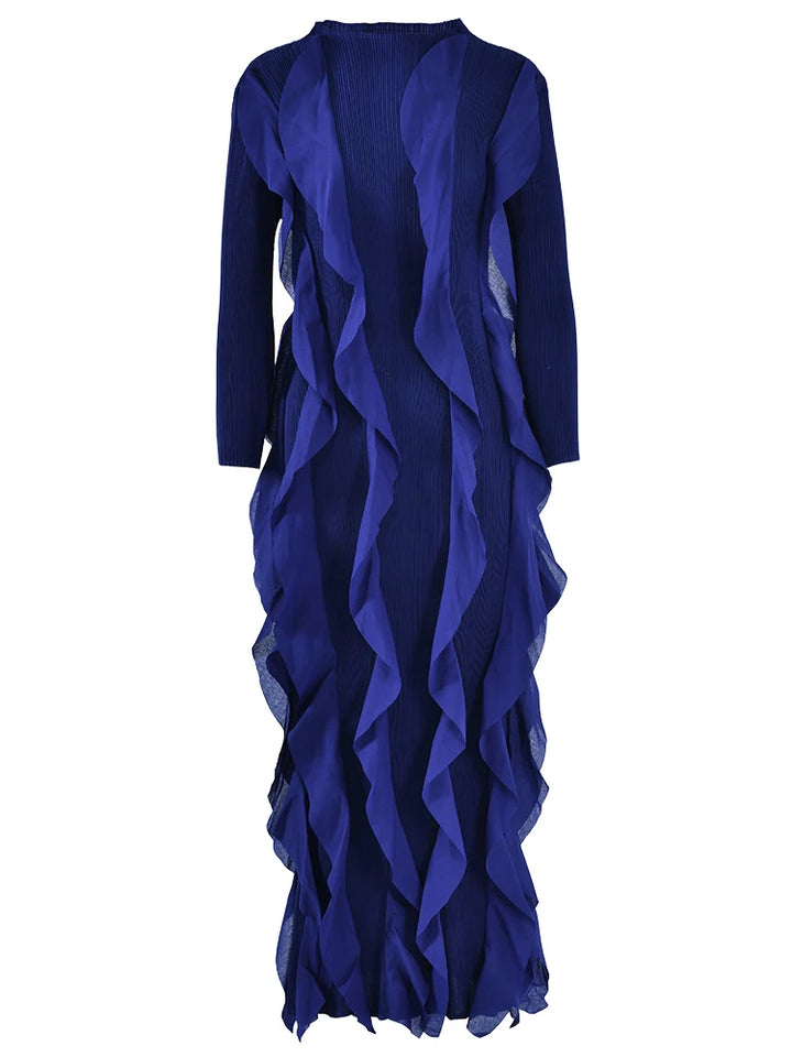 Stylish LANMREM Pleated Dress for Women - Elegant Retro Design, Long Sleeves, 2024 Collection