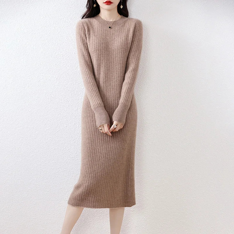 Hot Sale 2023 Winter Cashmere Sweater Dress | 100% Wool | Long Sleeve | O-Neck