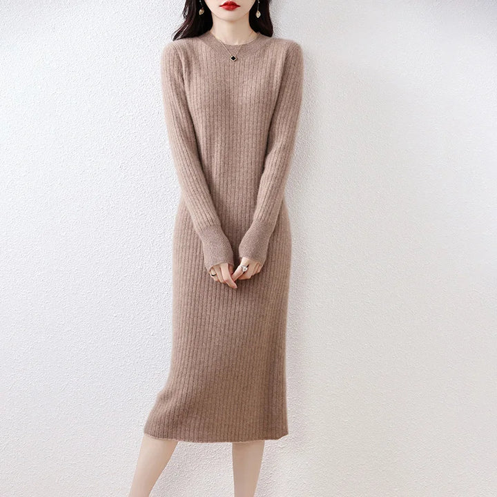 Hot Sale 2023 Winter Cashmere Sweater Dress | 100% Wool | Long Sleeve | O-Neck