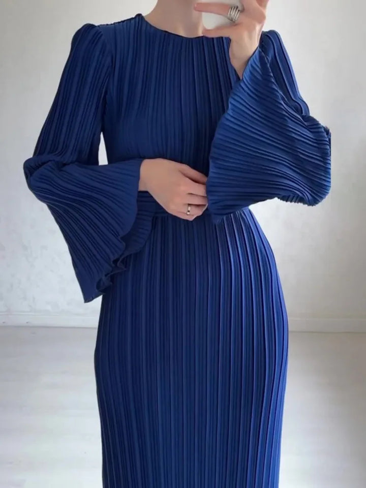 LANMREM Elegant Pleated Dress - Spring 2024 Collection - Sizes S-2XL - Solid Color - Party Dress