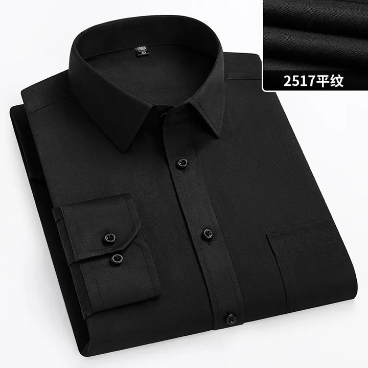 Plus Size Men's Formal Dress Shirt - Autumn Office Wear, Long Sleeve, Blue/Black, 10XL-11XL, 160KG