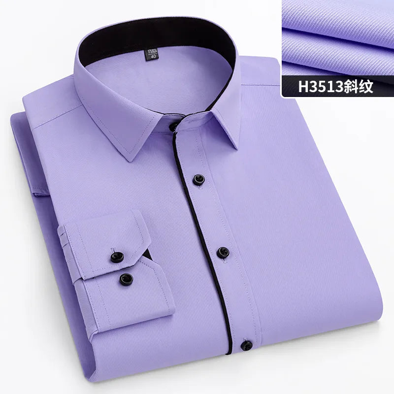 Plus Size Men's Formal Dress Shirt - Autumn Office Wear, Long Sleeve, Blue/Black, 10XL-11XL, 160KG