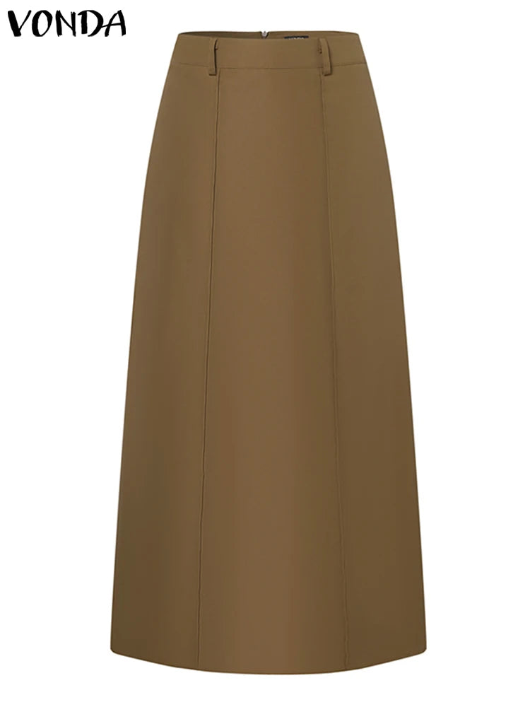 VONDA Plus Size Maxi Skirt - Elegant, High Waist, Pockets" "Plus Size VONDA Maxi Skirt - Elegant, High Waist, Pockets