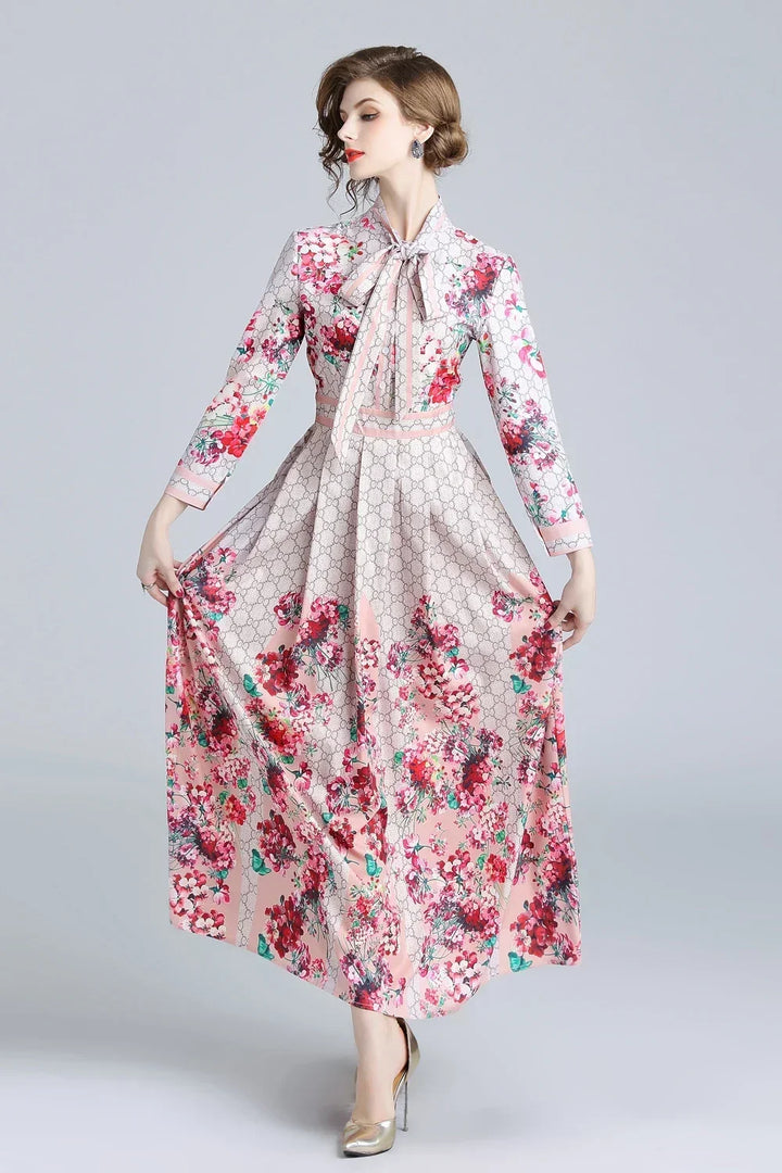 Vintage Floral Print Maxi Dress - Elegant A-line for Women's Party & Vacation