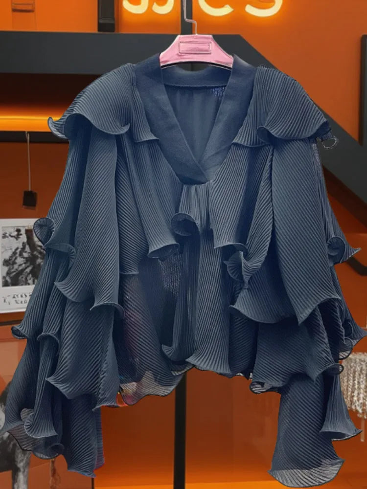 Stylish GVUW Spliced Ruffles Shirt - Perfect for 2024 Summer!