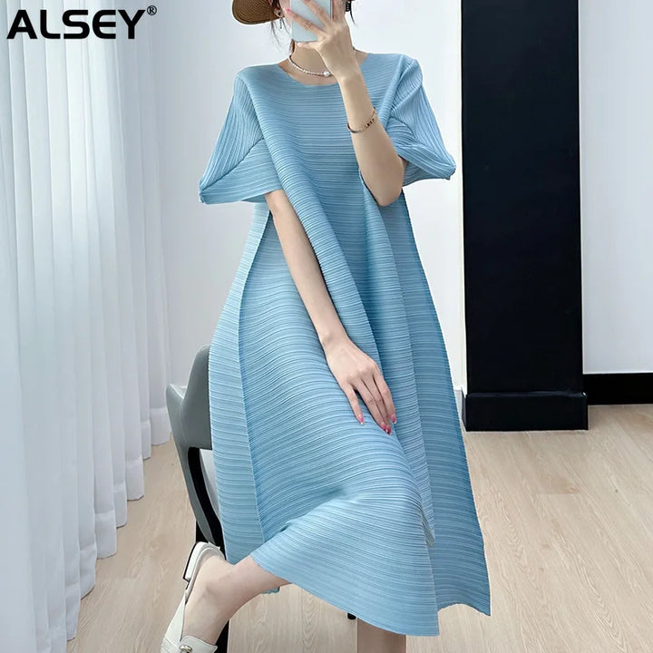 Summer 2024 Elegant Pleated Dress for Women - ALSEY Miyake