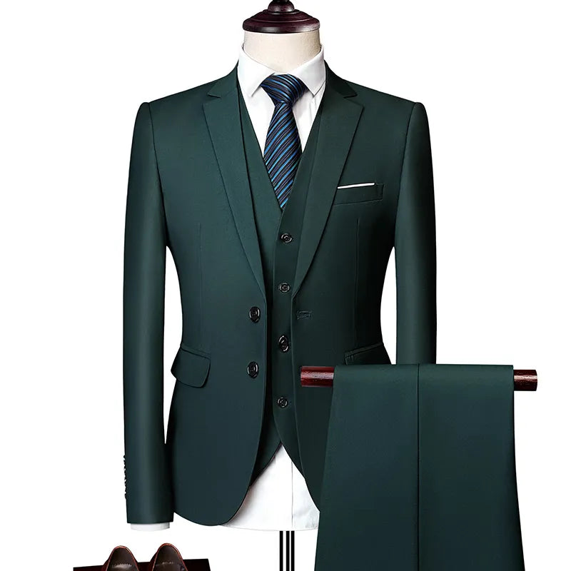 Men's 3-Piece Slim Fit Suit Set for Business, Formal, or Wedding - Jacket, Vest, and Pants