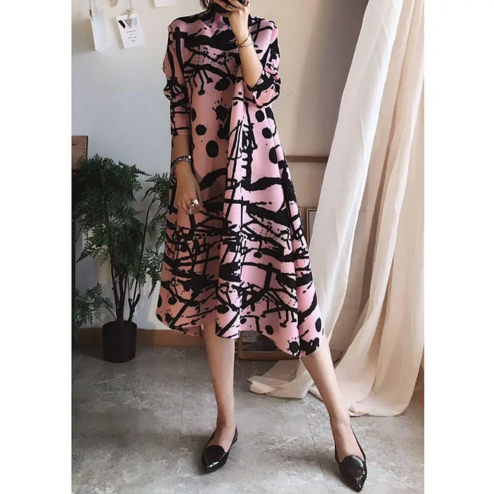 Stylish High-Neck Print Dress for Spring/Summer '23 - Loose Fit, Anti-Aging Base