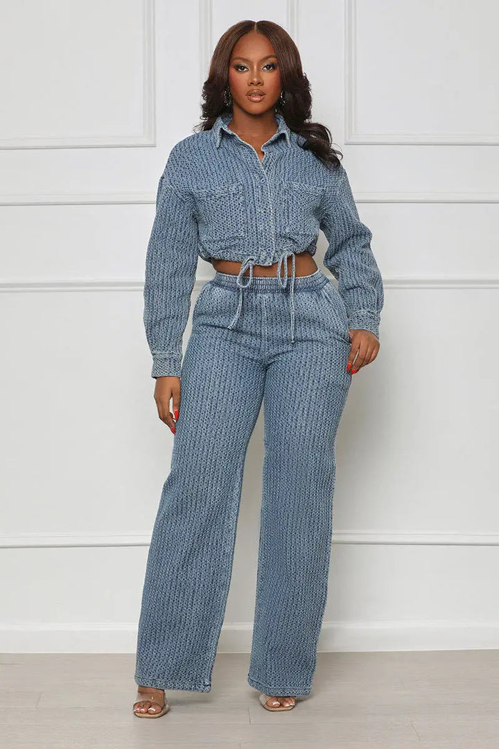 Stylish Denim Outfit Set: Top & Trousers for Sexy Women - High Quality & Fast Shipping!