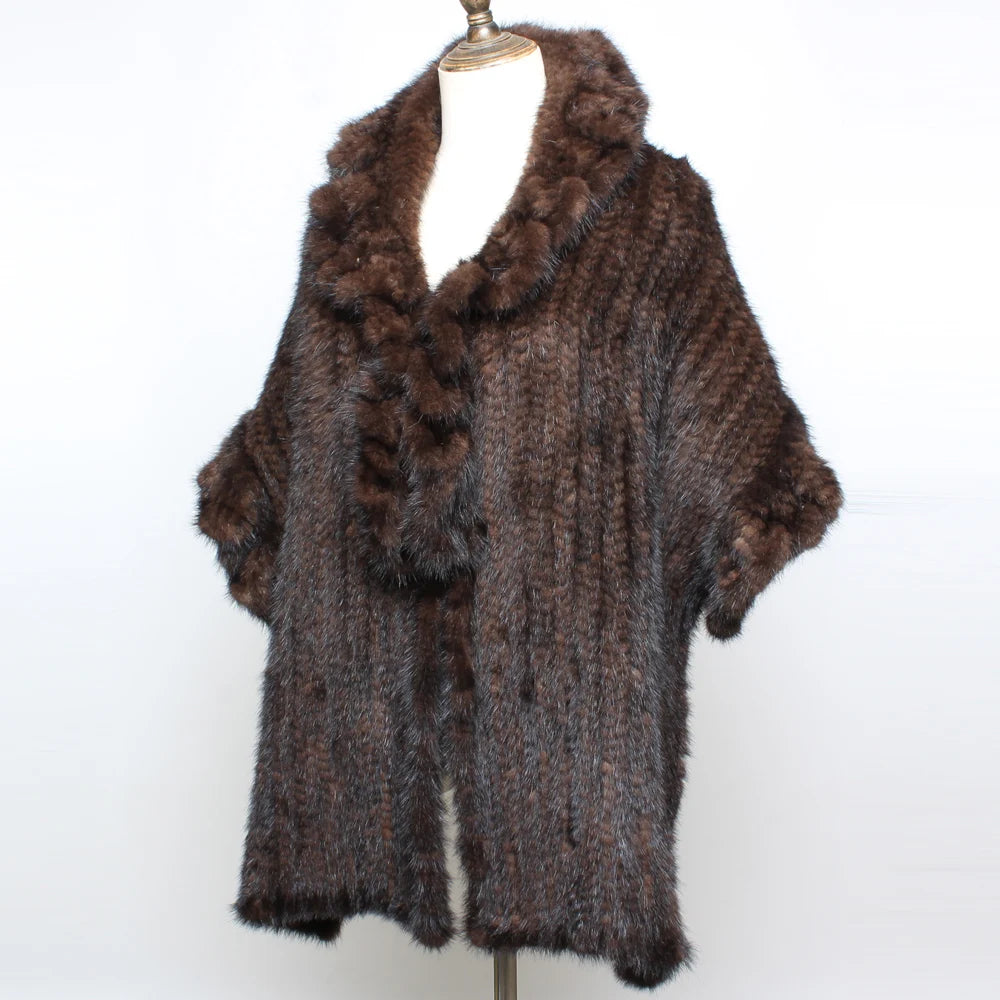 Winter Women's Real Mink Fur Shawl