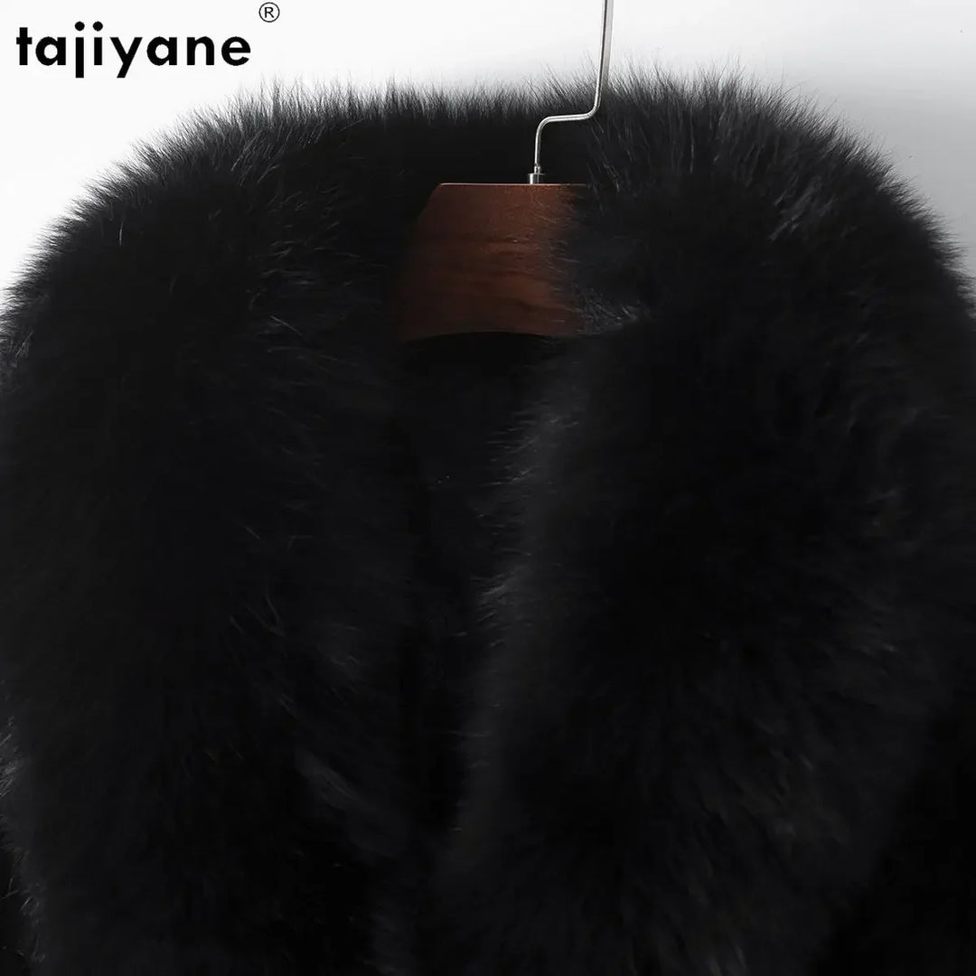 Tajiyane Real Mink Fur Jackets for Women 2023 Autumn Winter Pieces of Mink Fur Patchwork Fur Coat Luxury Fox Fur Collar Casaco