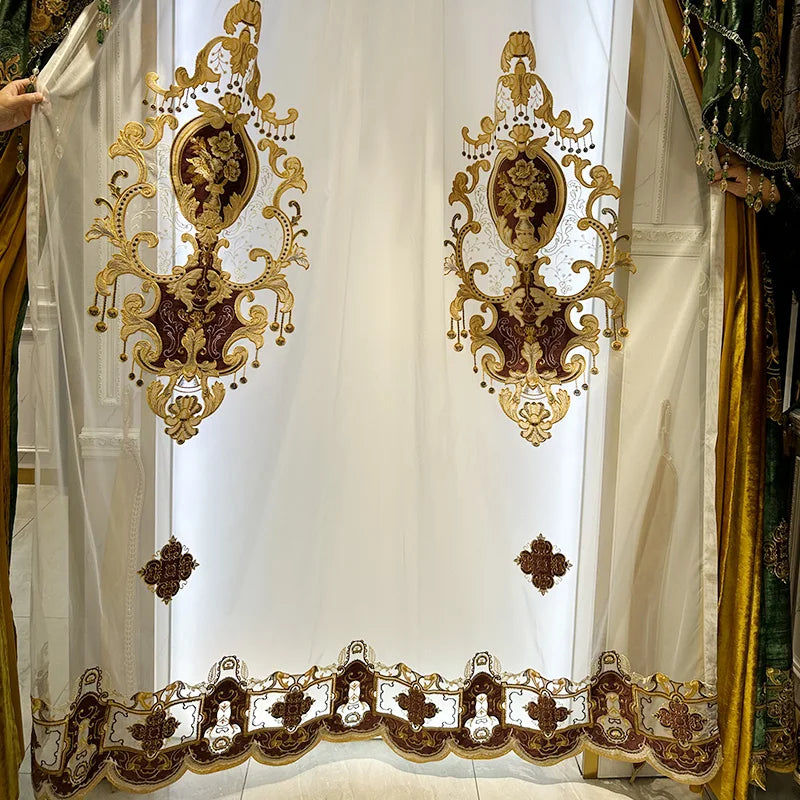 New Custom European Gold Curtains for Living Room Bedroom Villa American Velvet High-end Embroidery Luxury Blackout Valacne