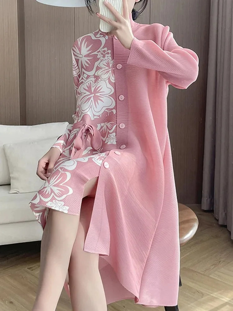 Stylish ANLAN Pleated Print Dress - Perfect for Evening Parties!