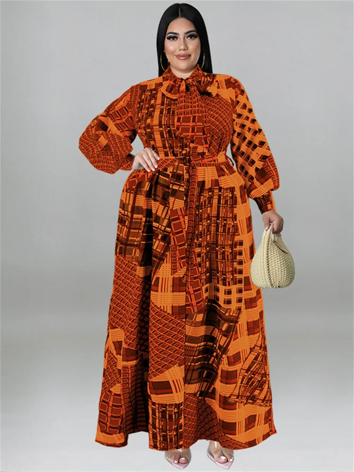 Vintage Plus Size Fall Dress with Belt and Big Hem - Wholesale Dropshipping