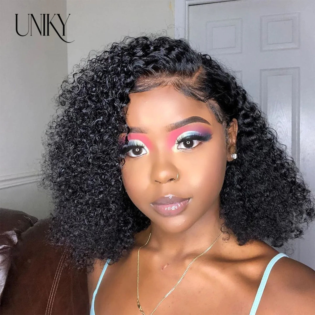 Short Bob Human Hair Jerry Curl Lace Front Wig