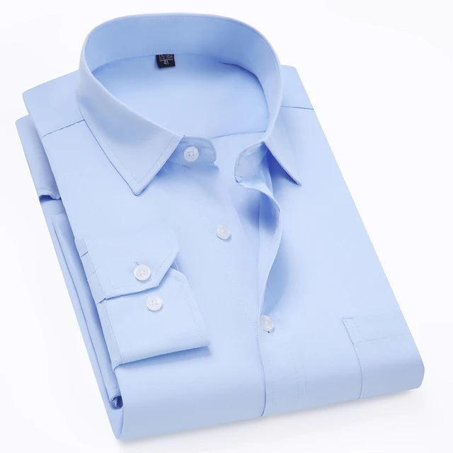 Plus Size Men's Formal Dress Shirt - Autumn Office Wear, Long Sleeve, Blue/Black, 10XL-11XL, 160KG