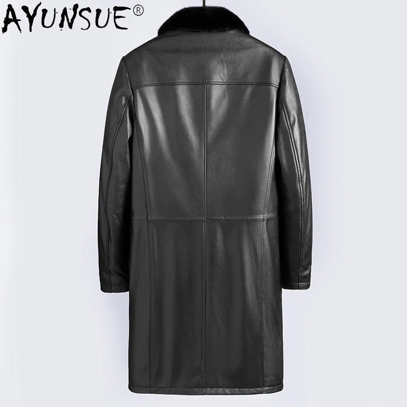 Goat Genuine Winter Skin 100% Leather Jacket Men 2023 Real Mink Fur Collar Parka Men's Fur Coat Jaqueta Masculina Gxy270