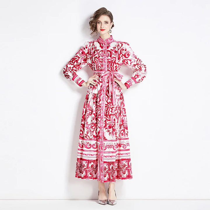 Vintage Floral Print Maxi Dress - Elegant A-line for Women's Party & Vacation