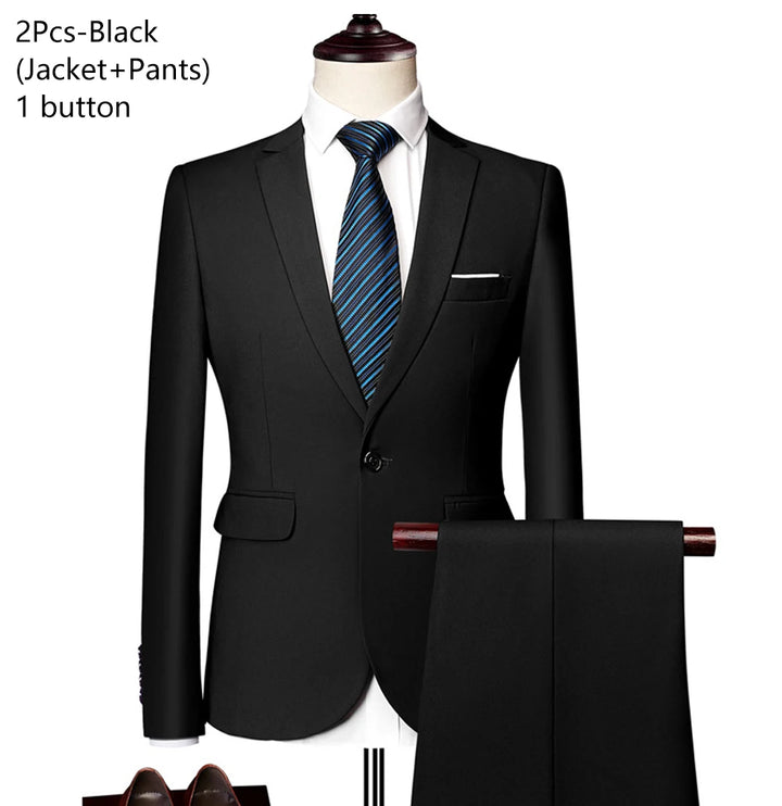 Elegant 3-Piece Men's Wedding Suit Set - Luxury Business Formal Blazers, Vest, and Pants - Free Shipping