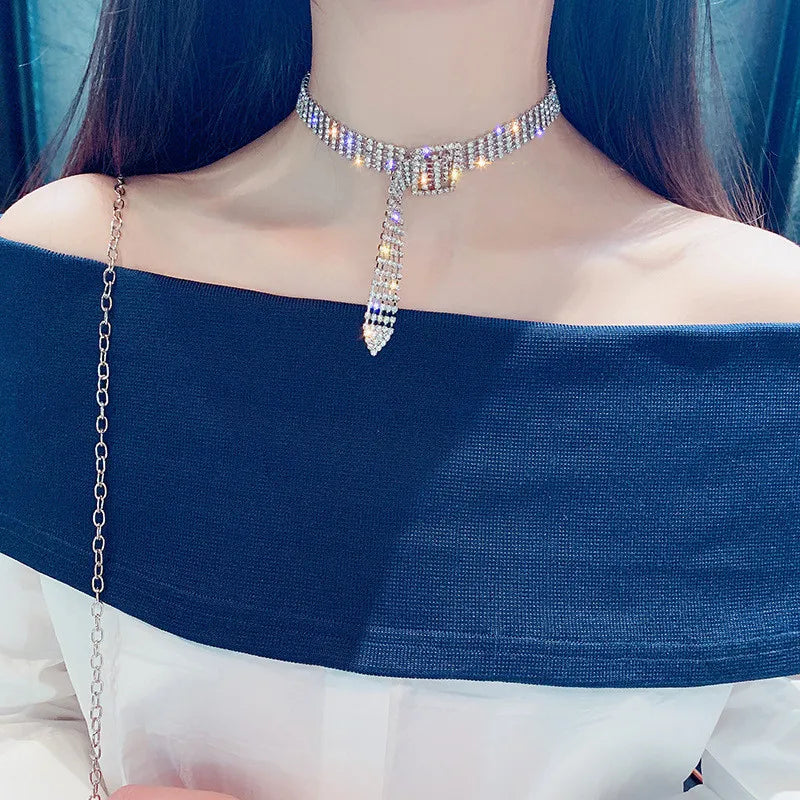 FYUAN Fashion Rhinestone Choker Necklaces - Silver Color