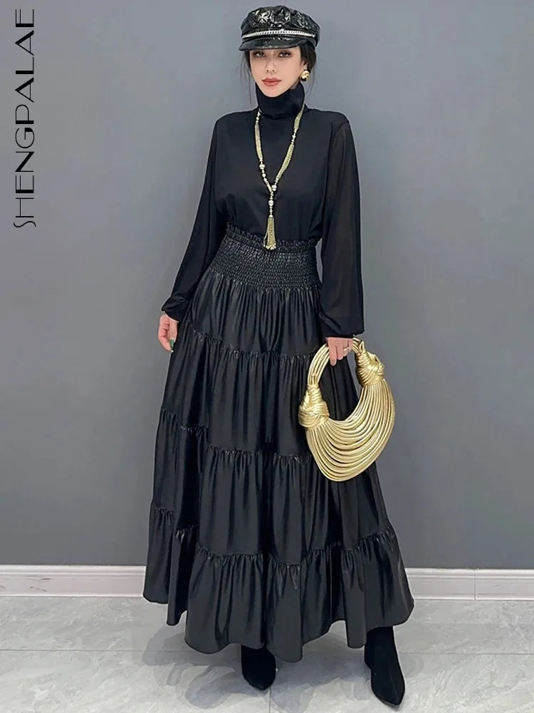 Stay Chic and Warm with our SHENGPALAE Pu Leather Skirt - 2024 Winter Collection