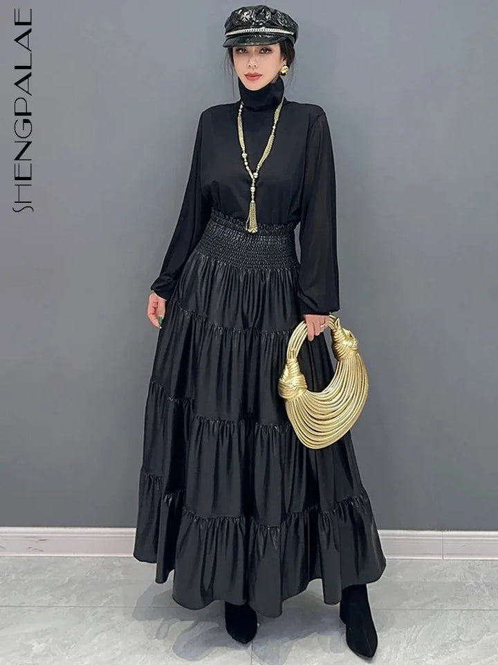 Stay Chic and Warm with our SHENGPALAE Pu Leather Skirt - 2024 Winter Collection