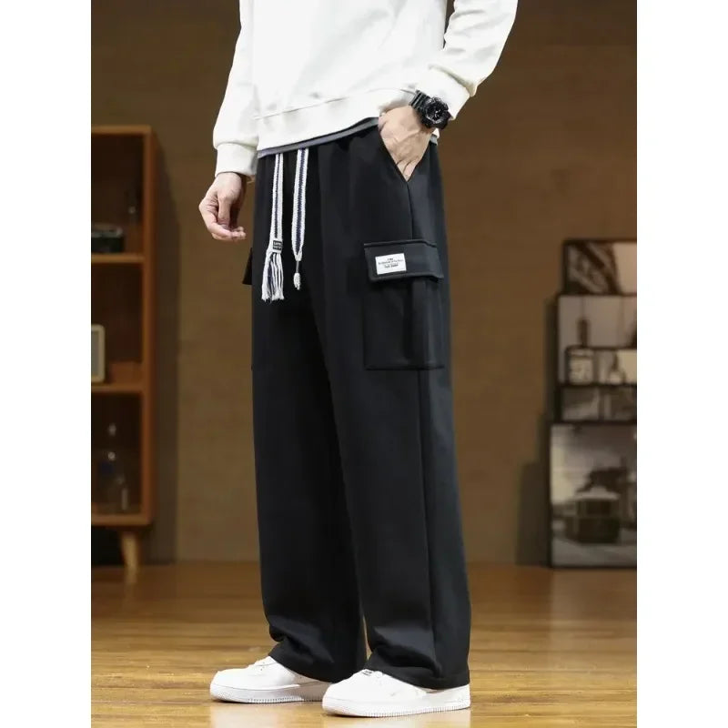 Autumn Men's Sweatpants - Multi-Pocket, Drawstring, Casual Track Pant - Large Size 8XL