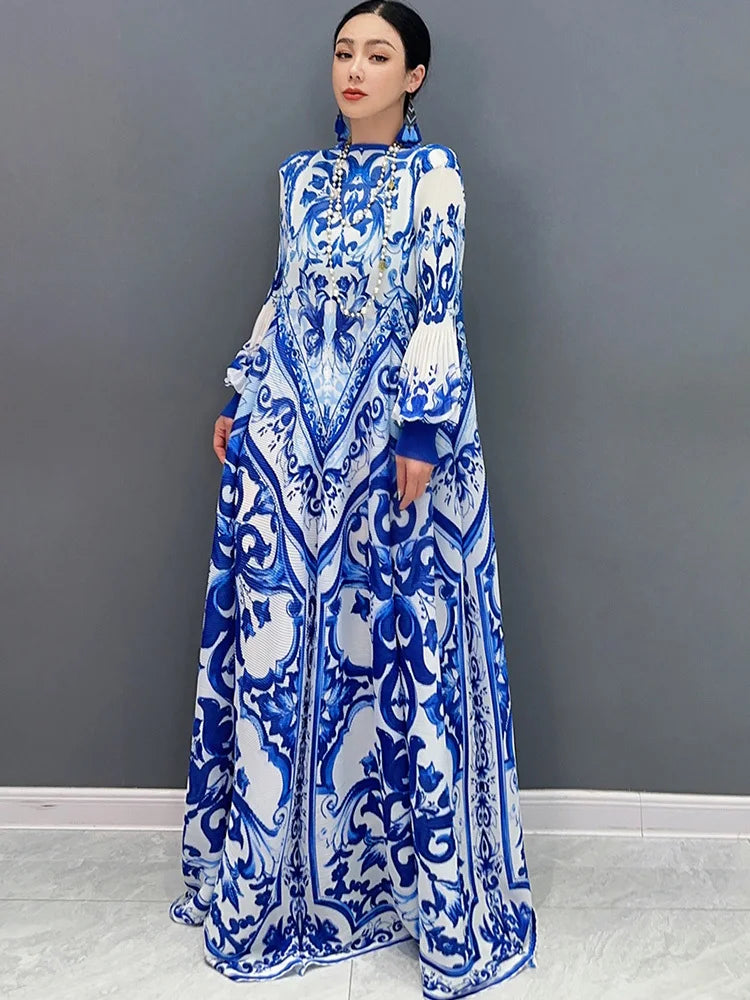 Stunning National Porcelain Print Dress - SHENGPALAE 2024 Collection