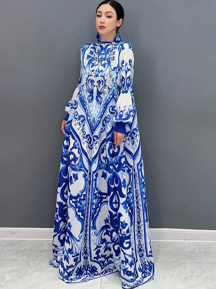 Stunning National Porcelain Print Dress - SHENGPALAE 2024 Collection