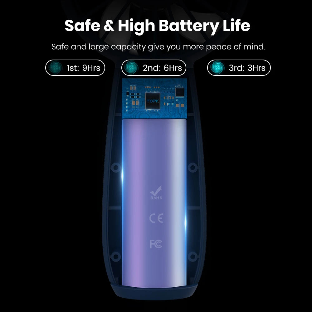 TOPK Mini Portable Fan 3 Speeds USB Rechargeable Handheld Fan