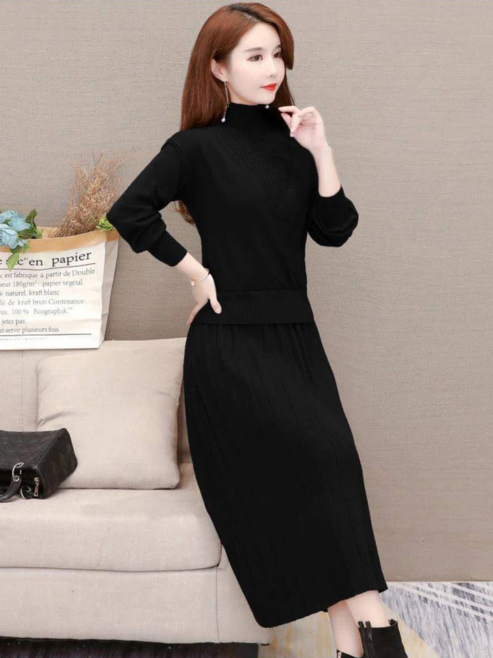 Elegant Office Lady Knitwear Dress Set