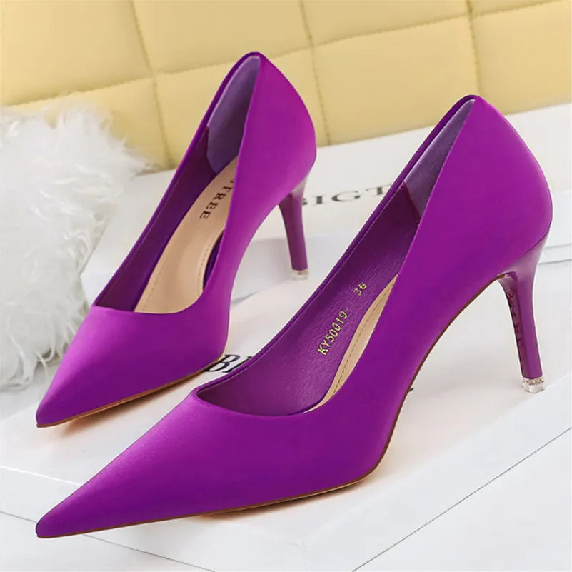 High Quality Silk Satin Pumps - Green/Purple - Perfect for Weddings & Prom