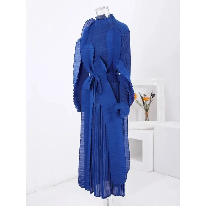 Elegant YUDX Miyake Pleated Ruffles Dress with Belt - 2024 Spring Collection