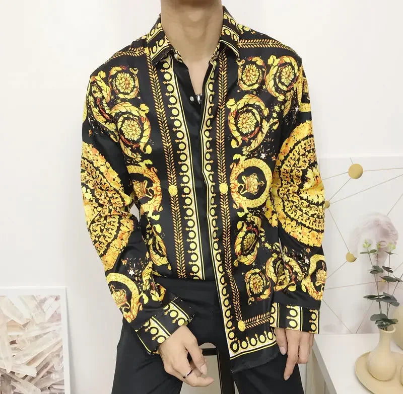 2023 Men's Baroque Floral Print Dress Shirt - Fancy Luxury Design for Weddings, Proms, and Parties