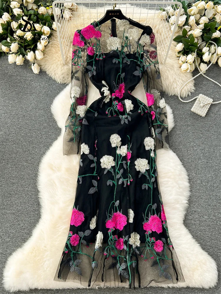 SINGREINY Embroidered Maxi Dress