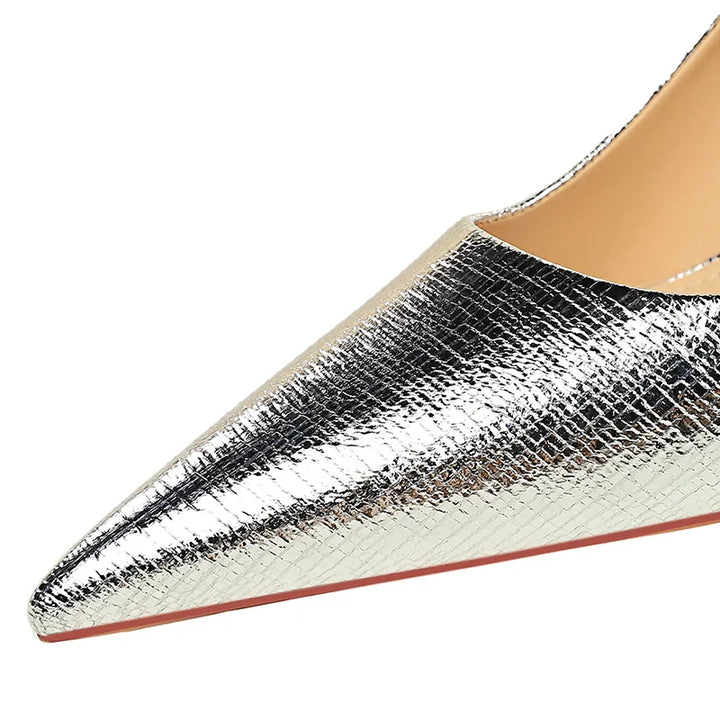 Retro Western Style Women's Party Pumps - 7cm Thin Heels, Pointed Toe, Gold/Silver - Spring/Autumn, EUR Sizes